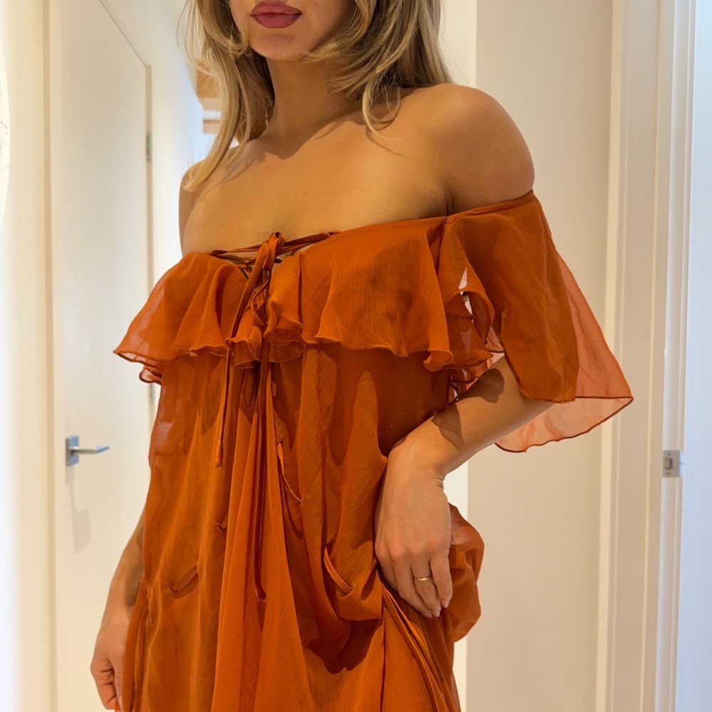 Boho flowy Off-Shoulder Orange Dress